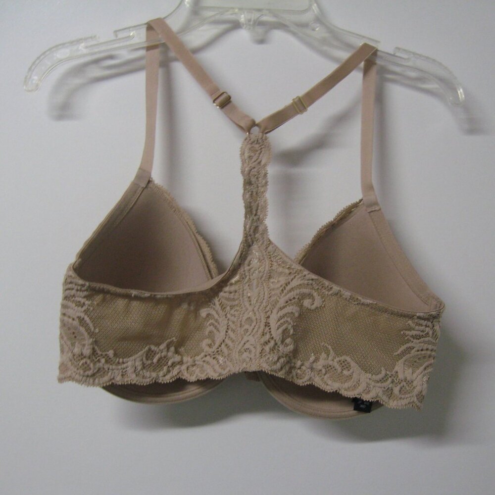 Natori Feathers Front Close Beige Racerback Bra Size 36D - Picture 2 of 2